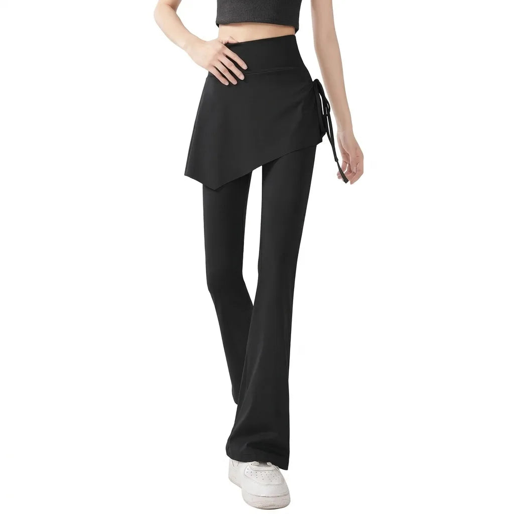 High-Waist Faux Two-Piece Micro-Flare Shark Skort Pants