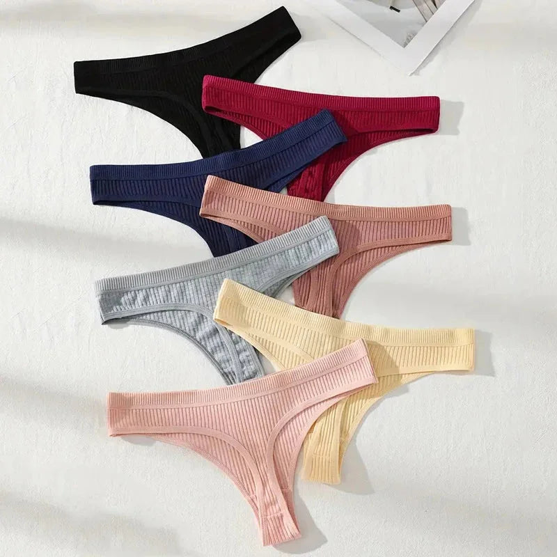 7 Pack Women's Cotton Thongs Panties - Soft G-String Underwear Black & Mix Colours