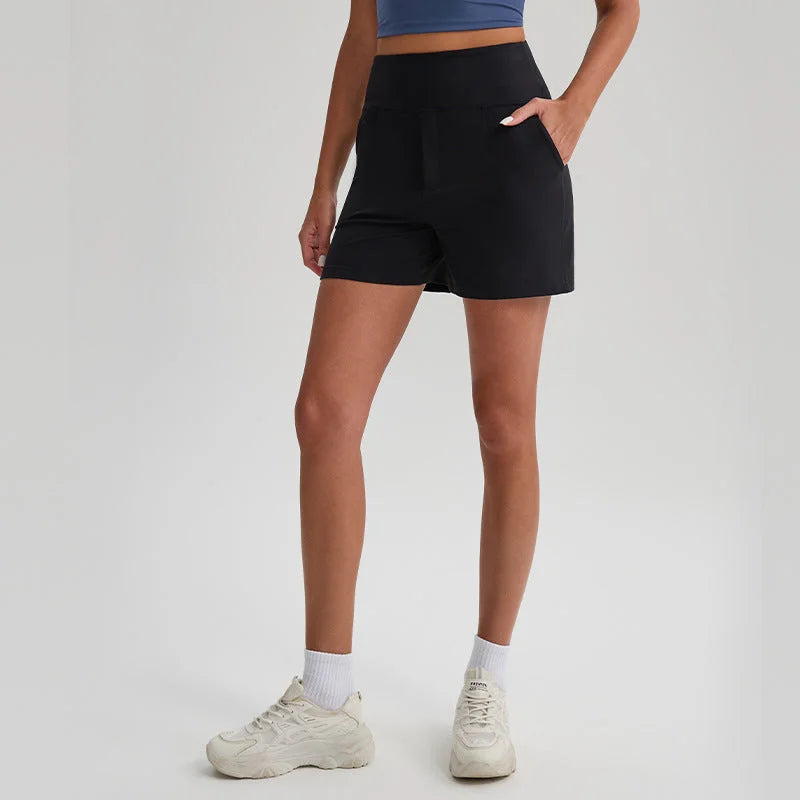 Nude Feel Yoga Shorts High Waist Pockets Quick Dry Breathable