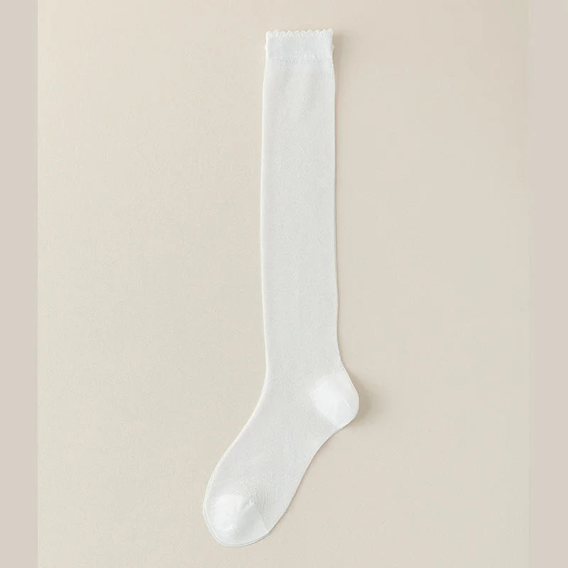 Sheer Knee High Socks with Lace Trim - Thin Summer Fashion Stockings
