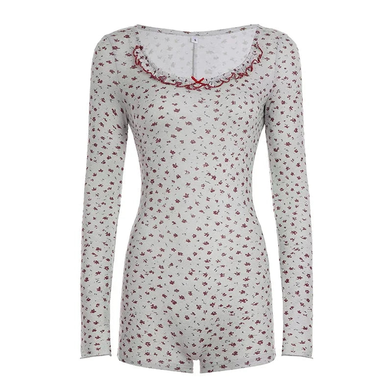 Floral Long Sleeve Romper - Cozy Floral Print Loungewear Onesie