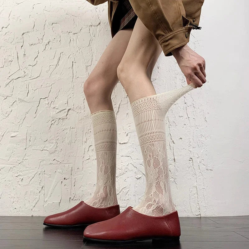 Lace Trim Knee High Socks Women - Retro Ballet Calf Socks