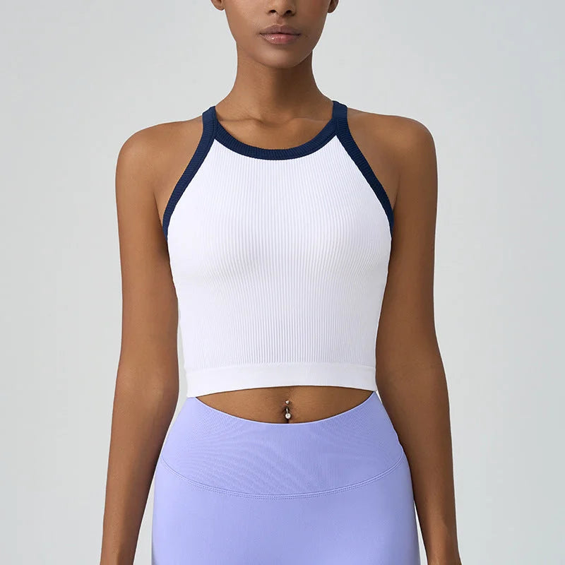 Color-Block Yoga Vest with Built-In Bra, High-Impact Sport Crop Top