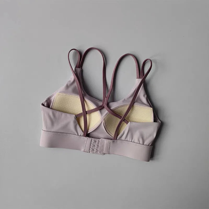 High-Support Cross-Back Sports Bra with Fixed Cups
