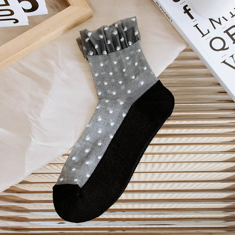 Sheer Polka Dot Ankle Socks - Breathable Summer Short Socks