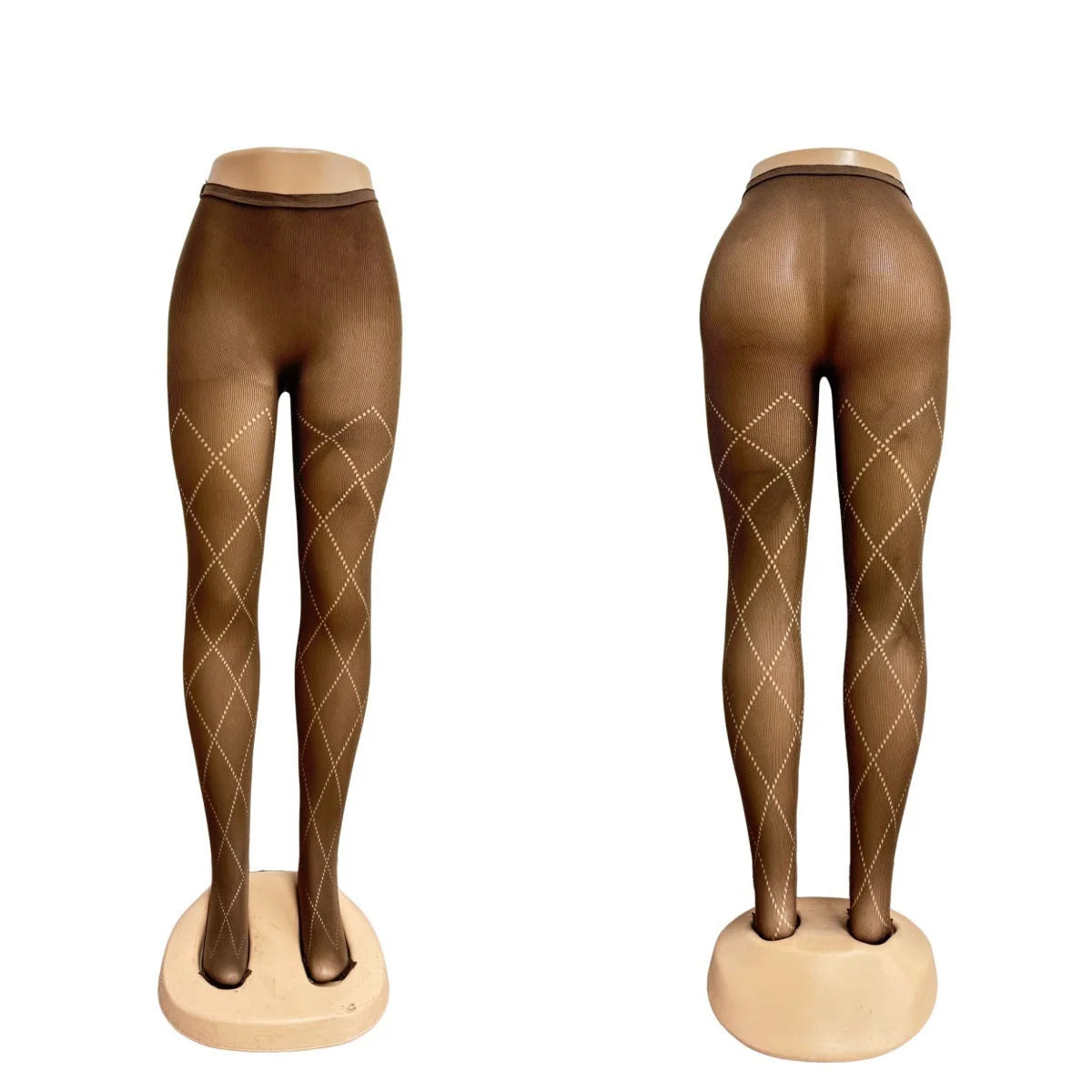 Grey Diamond Pattern Tights - Slimming High Elastic Pantyhose