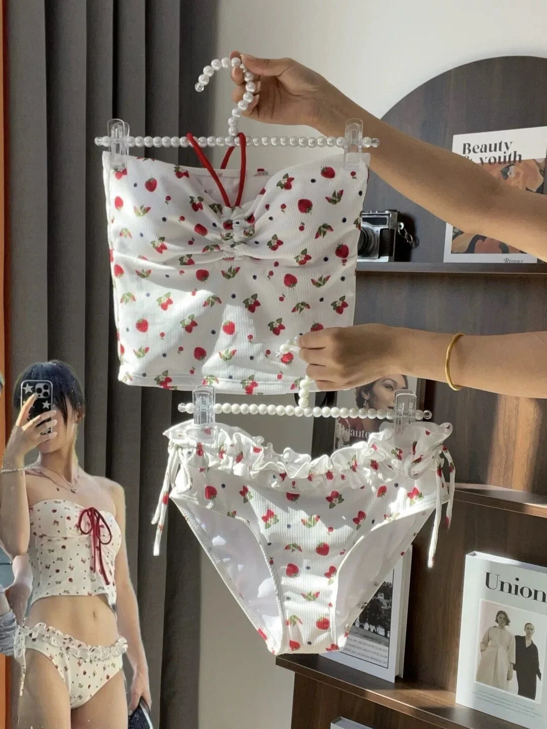 White Cherry Print Camisole & Shorts Set