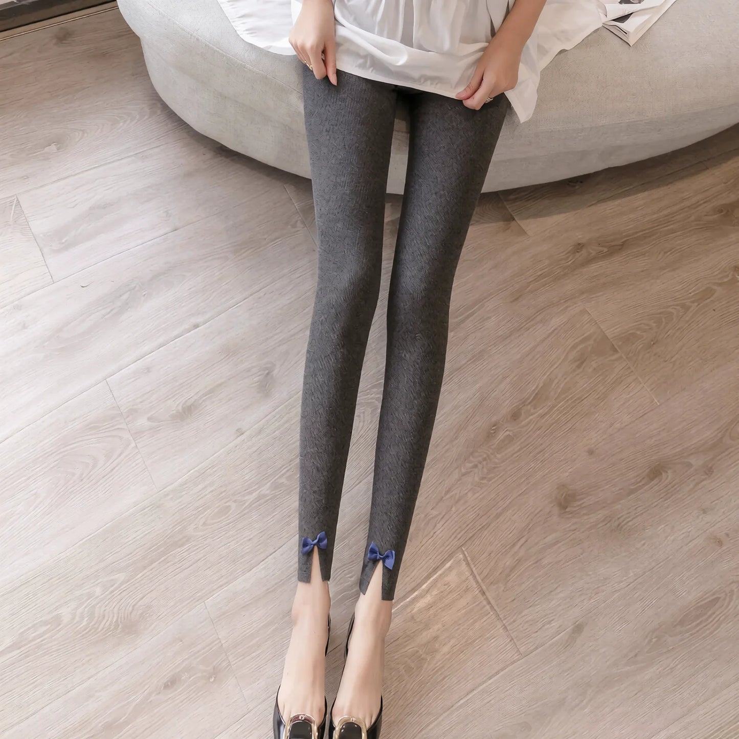High-Waisted Ribbed Bow Detail Leggings Soft Cotton Blend