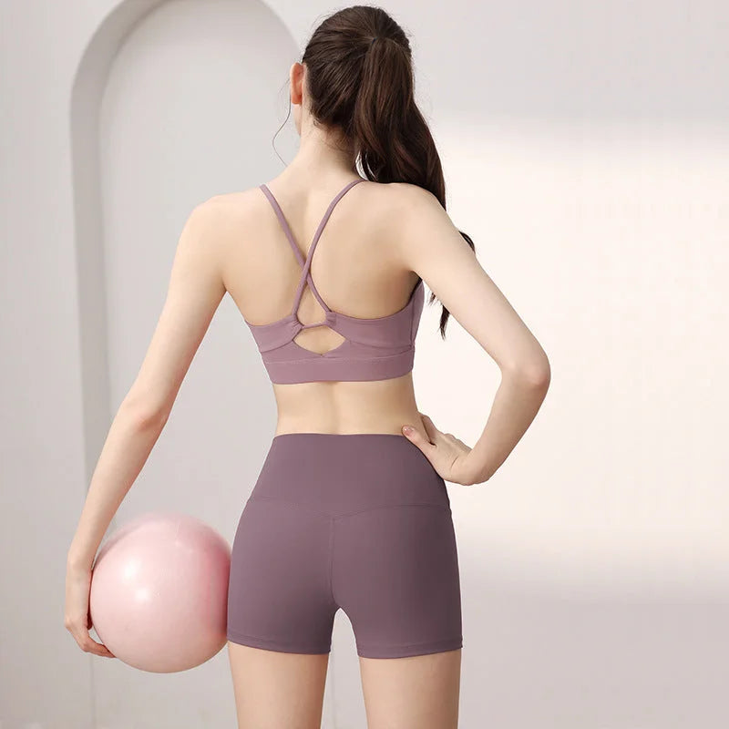 Supportive Sports Bra and Shorts Set - Breathable Yoga Activewear