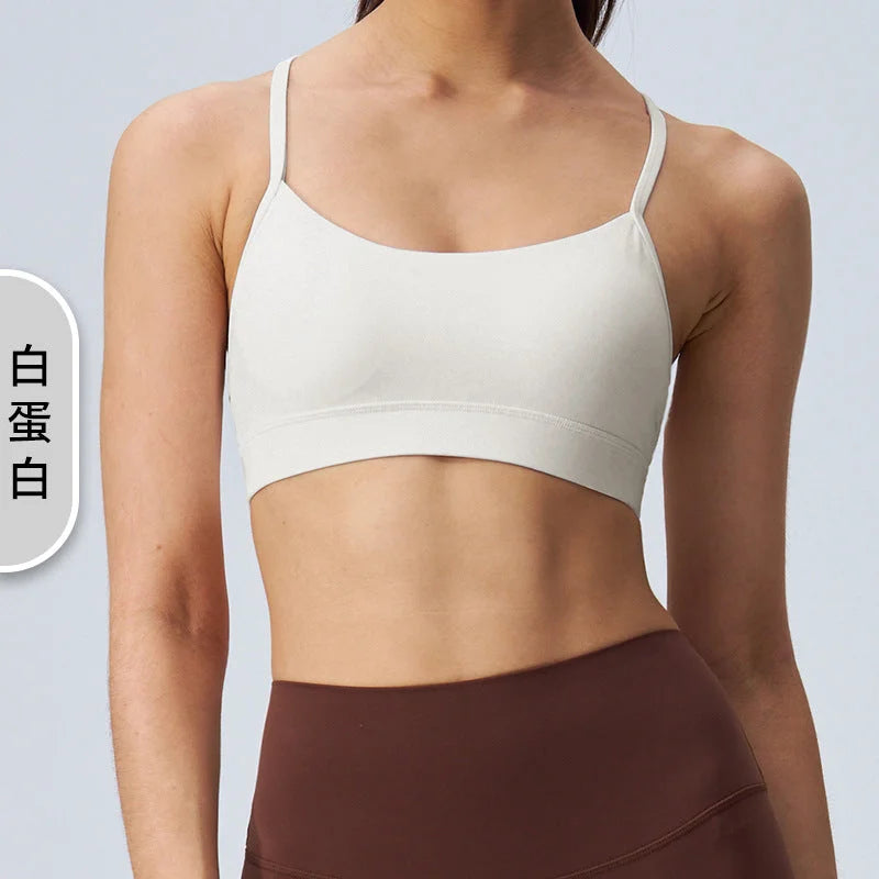 Fixed Strap Y-Back Bare Feel Yoga Sports Bra Removable Strappy Cami Fitness Top