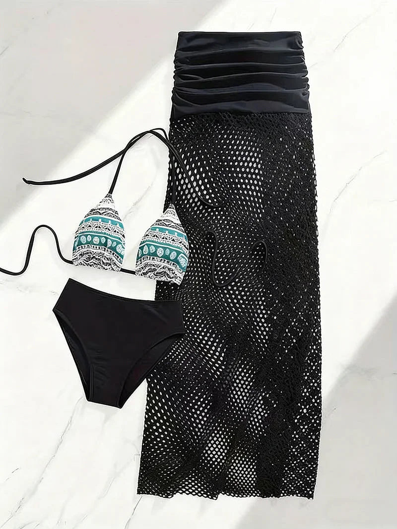 sexy bikini three-piece set with wrap skirt