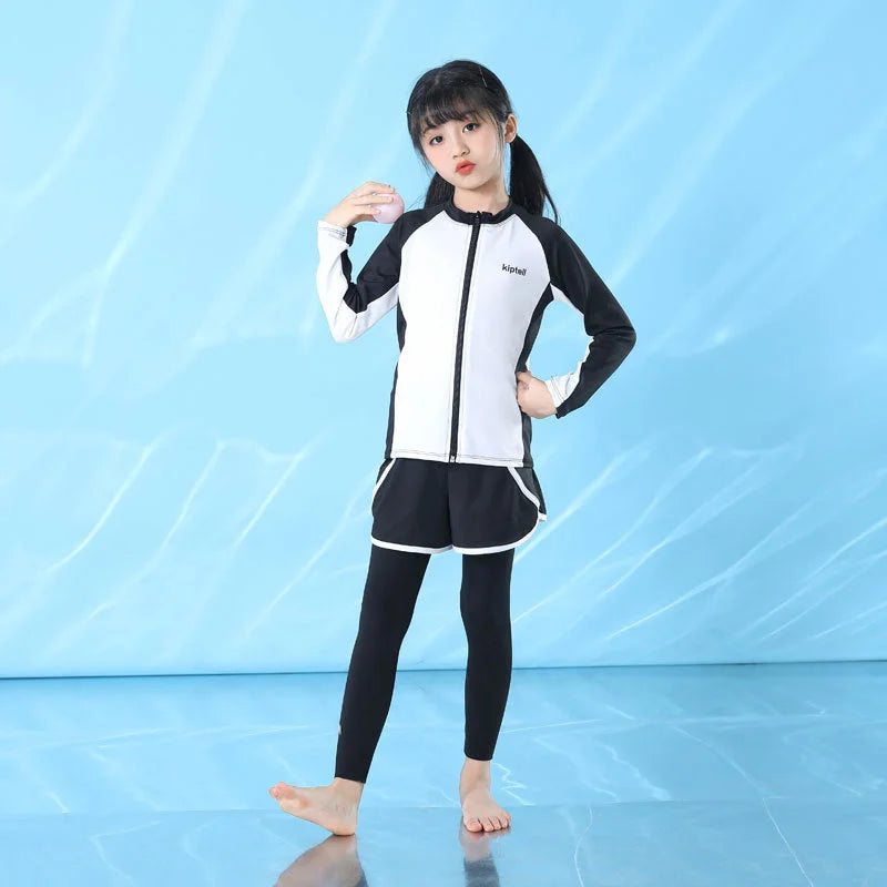 Kids UPF50+ Rash Guard Long Sleeve Long Pants Family Swimwear