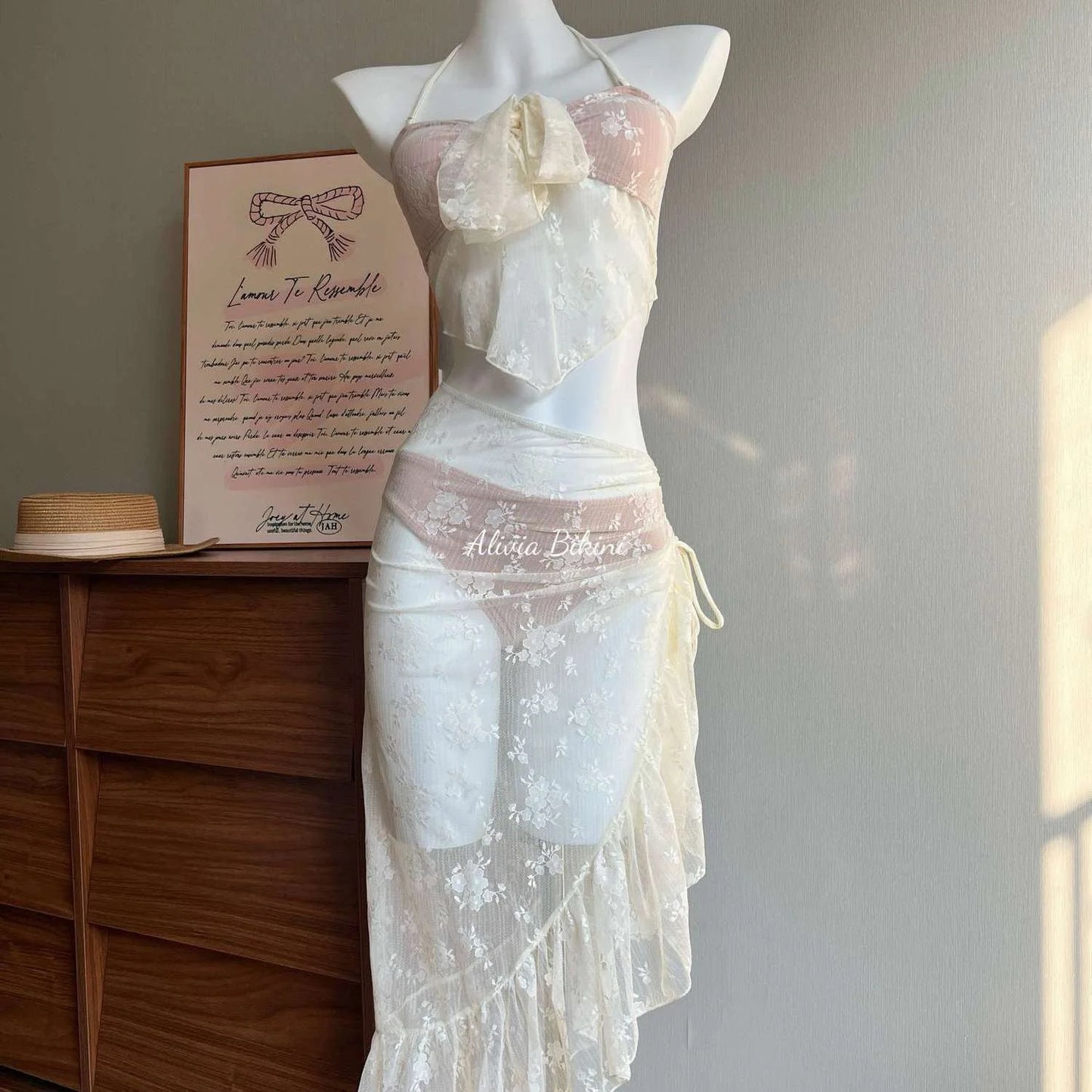 Netted Mesh Bikini-Style Two-Piece Maxi Skirt Set
