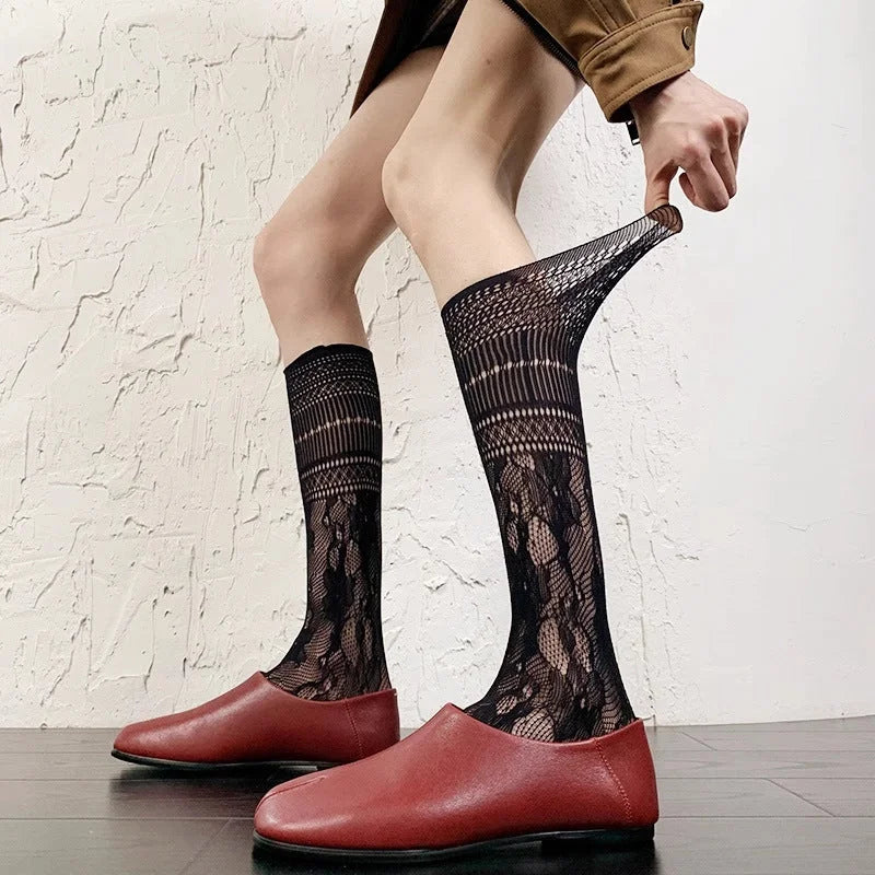 Lace Trim Knee High Socks Women - Retro Ballet Calf Socks