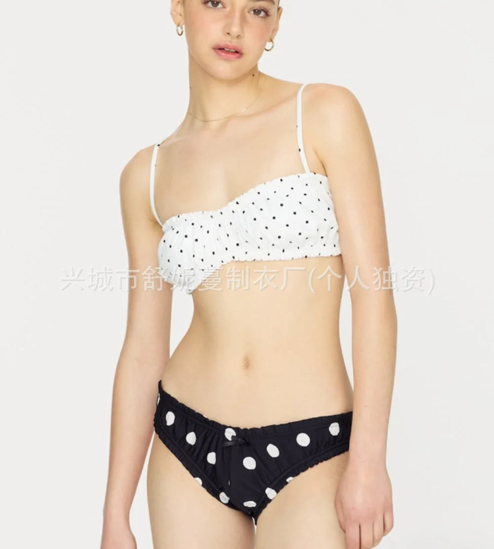 Bikini Set with Polka Dot Print and Bow Ties