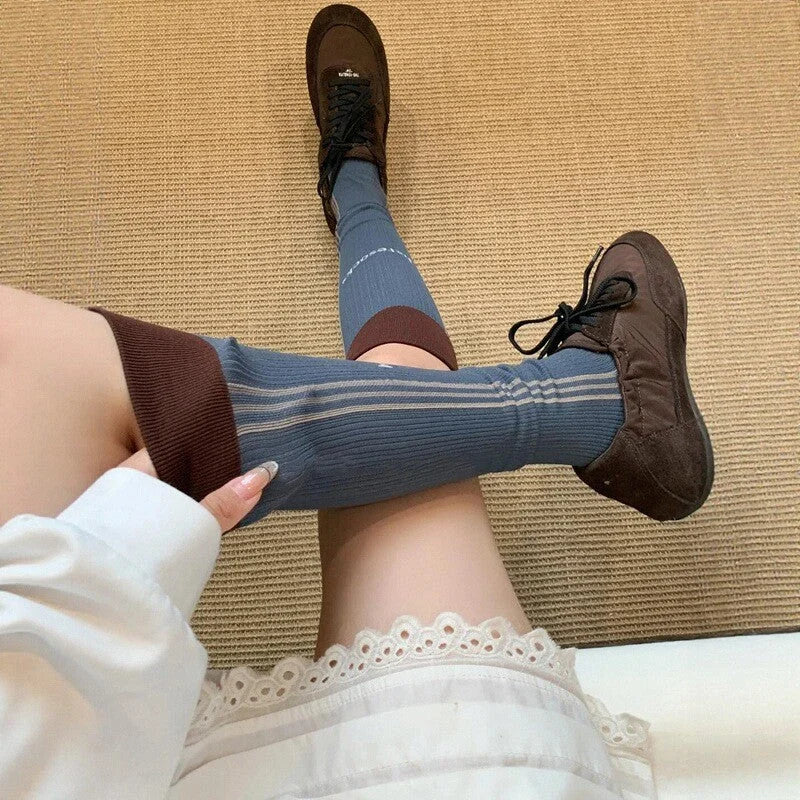 Striped Compression Calf Socks for Women - Breathable Fitness Socks