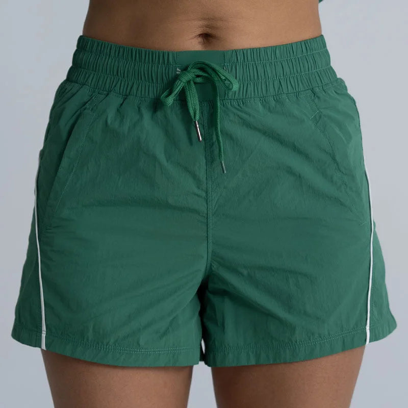 women's elastic waist running shorts, quick-dry sporty shorts with side stripes