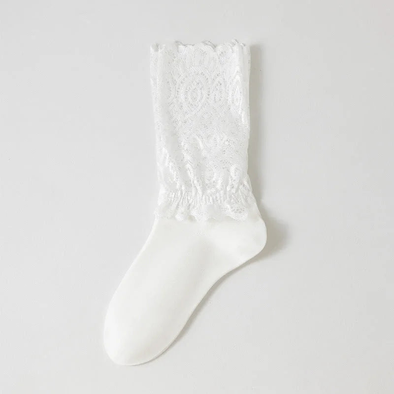 Lace Trim Cotton Ankle Socks for Women - Black, White, Nude