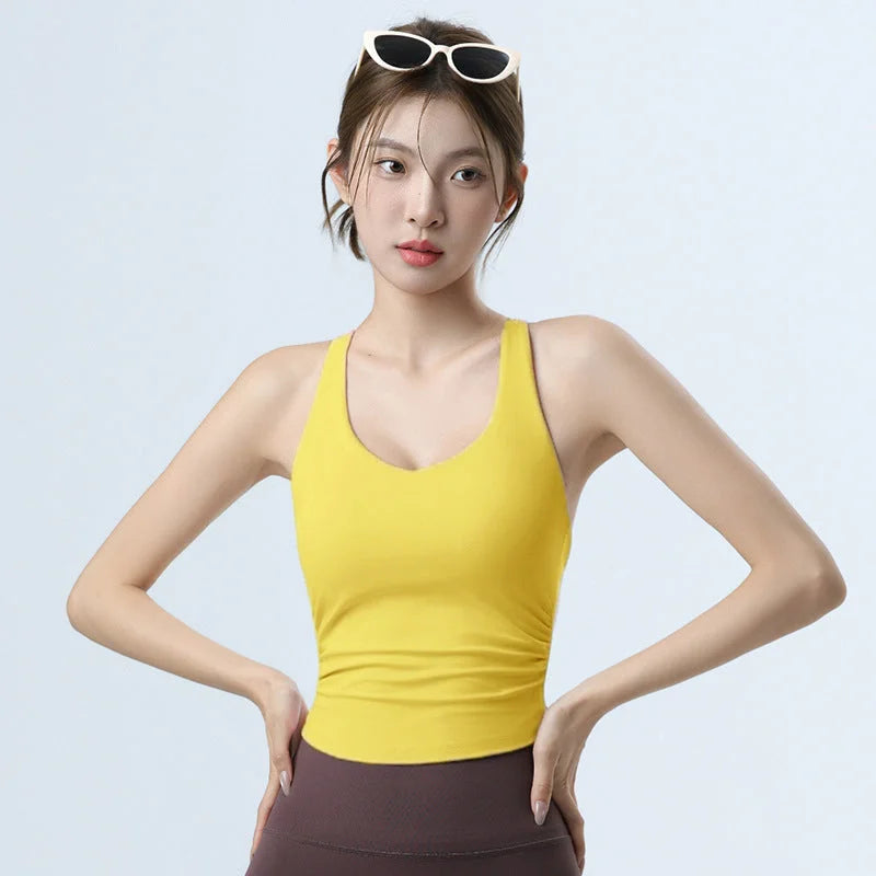 T-Strapped Camisole Top with Built-in Bra Women Activewear Fitness Vest