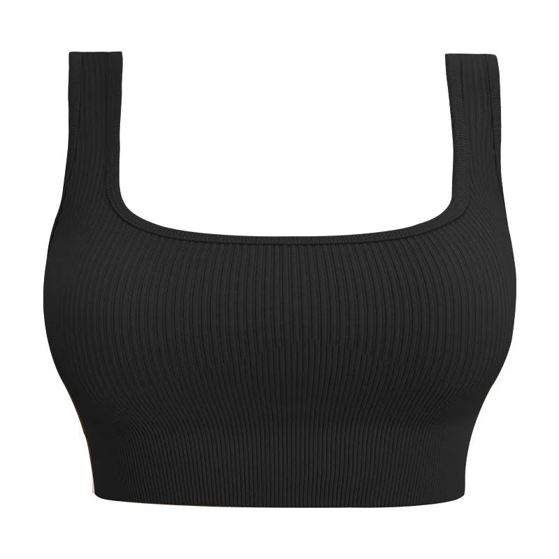 U-Back Ribbed Crop Tank Top with Built-in Pads