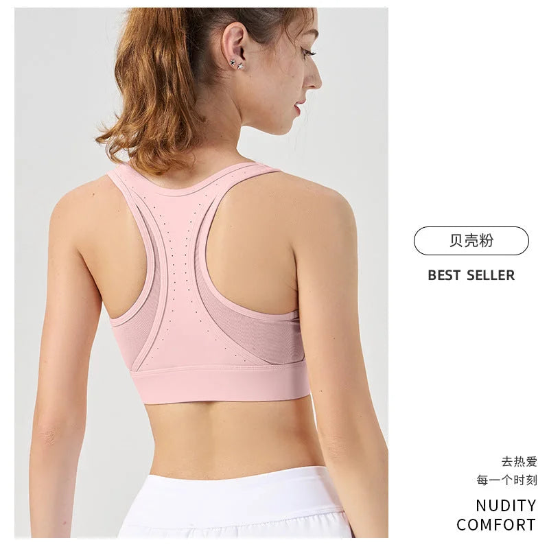 Front-Zip High-Support Yoga Bra - Lightweight Antimicrobial Fitness Top