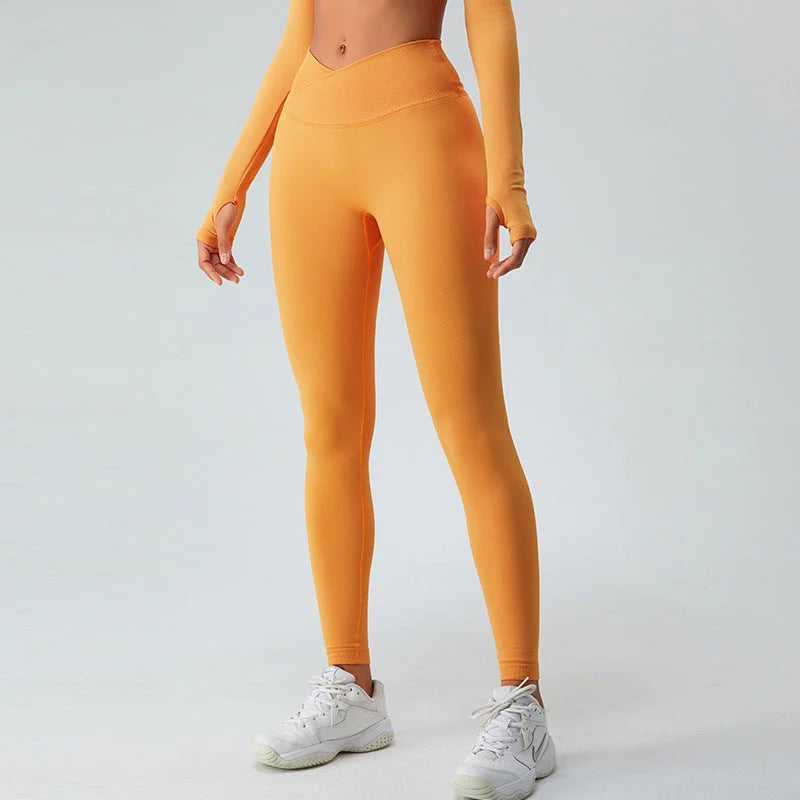Crossover Waist Yoga Leggings - Design-Sense High-Waisted Activewear