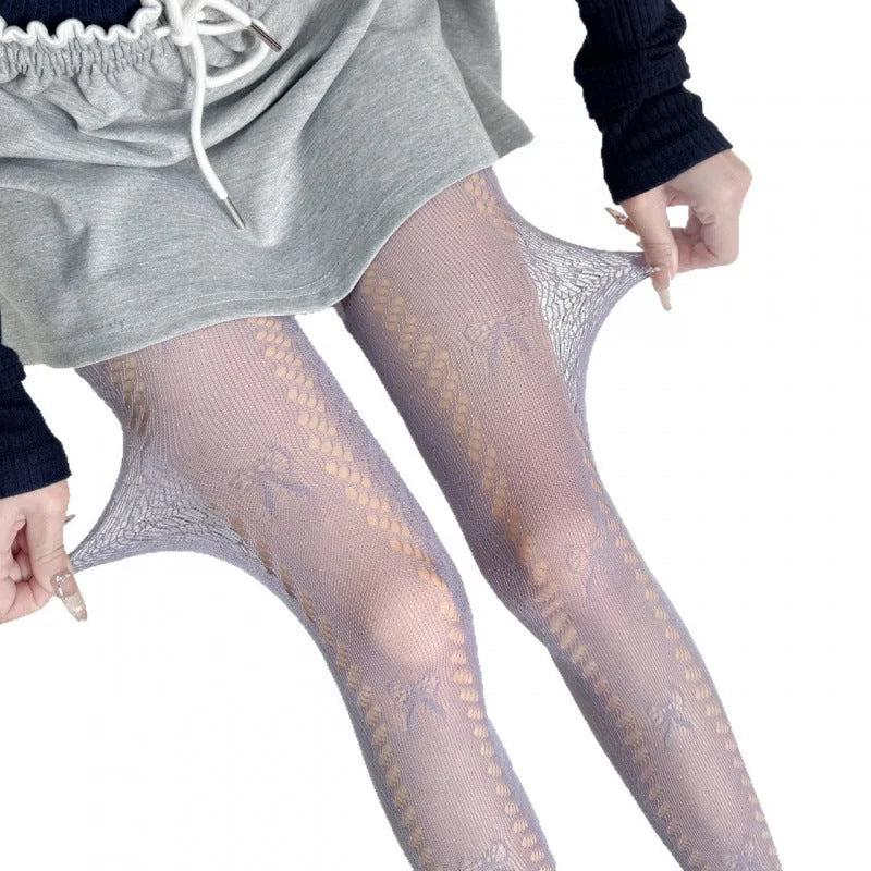 Sheer Bow Lace Tights - Butterfly Pattern Pantyhose for Women