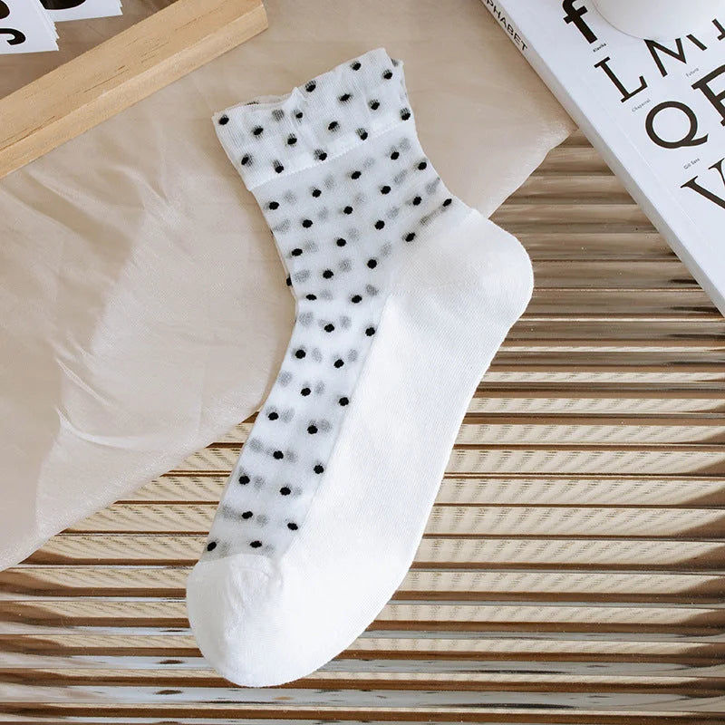 Sheer Polka Dot Ankle Socks - Breathable Summer Short Socks