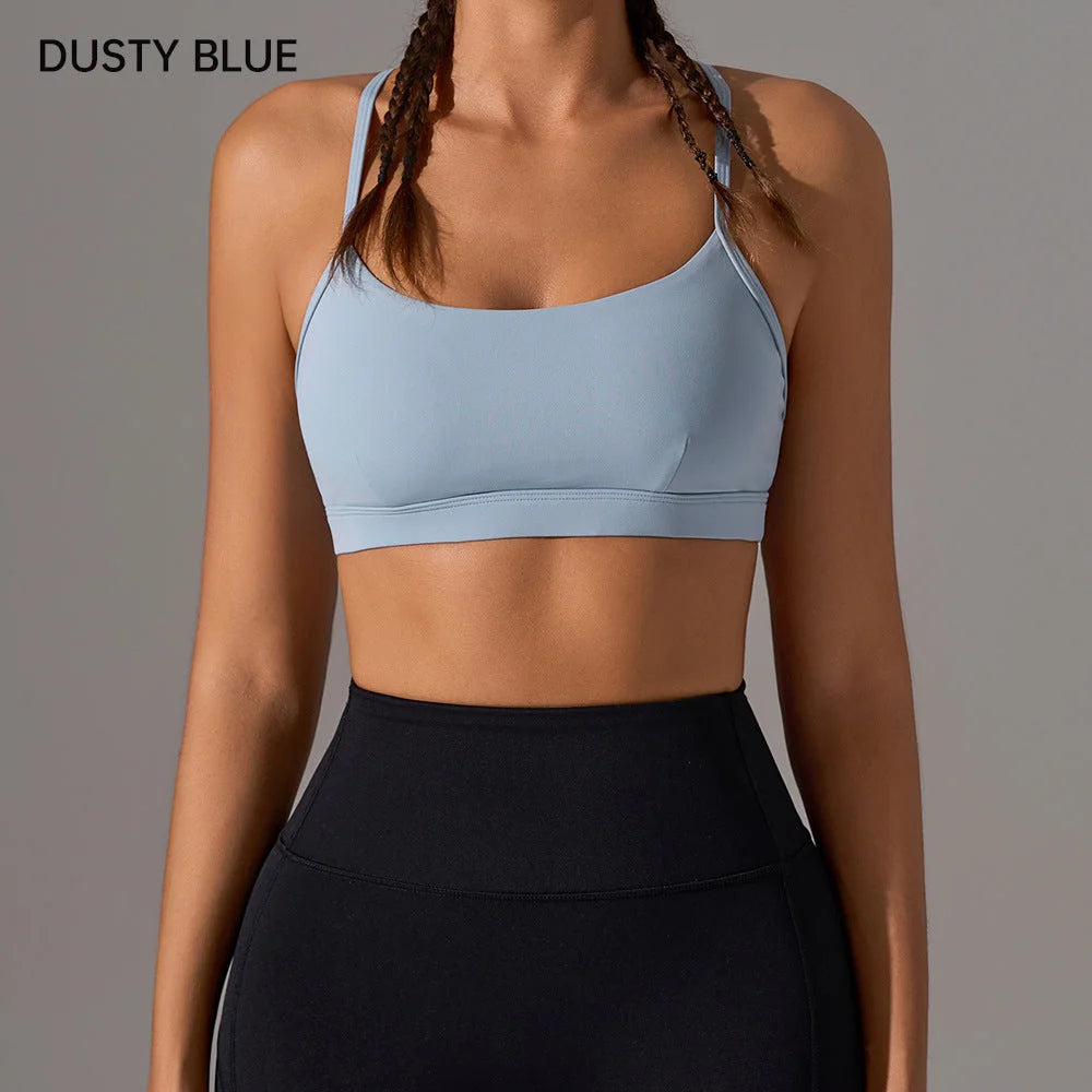 Cross-Back Yoga Bra Adjustable Straps Naked Feel Fitness Bra