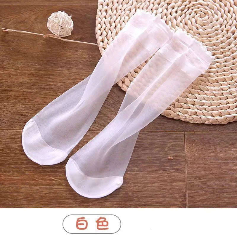 Ultra Sheer Thin Summer Stockings for Women - Ruffled Edge Ice Silk Socks