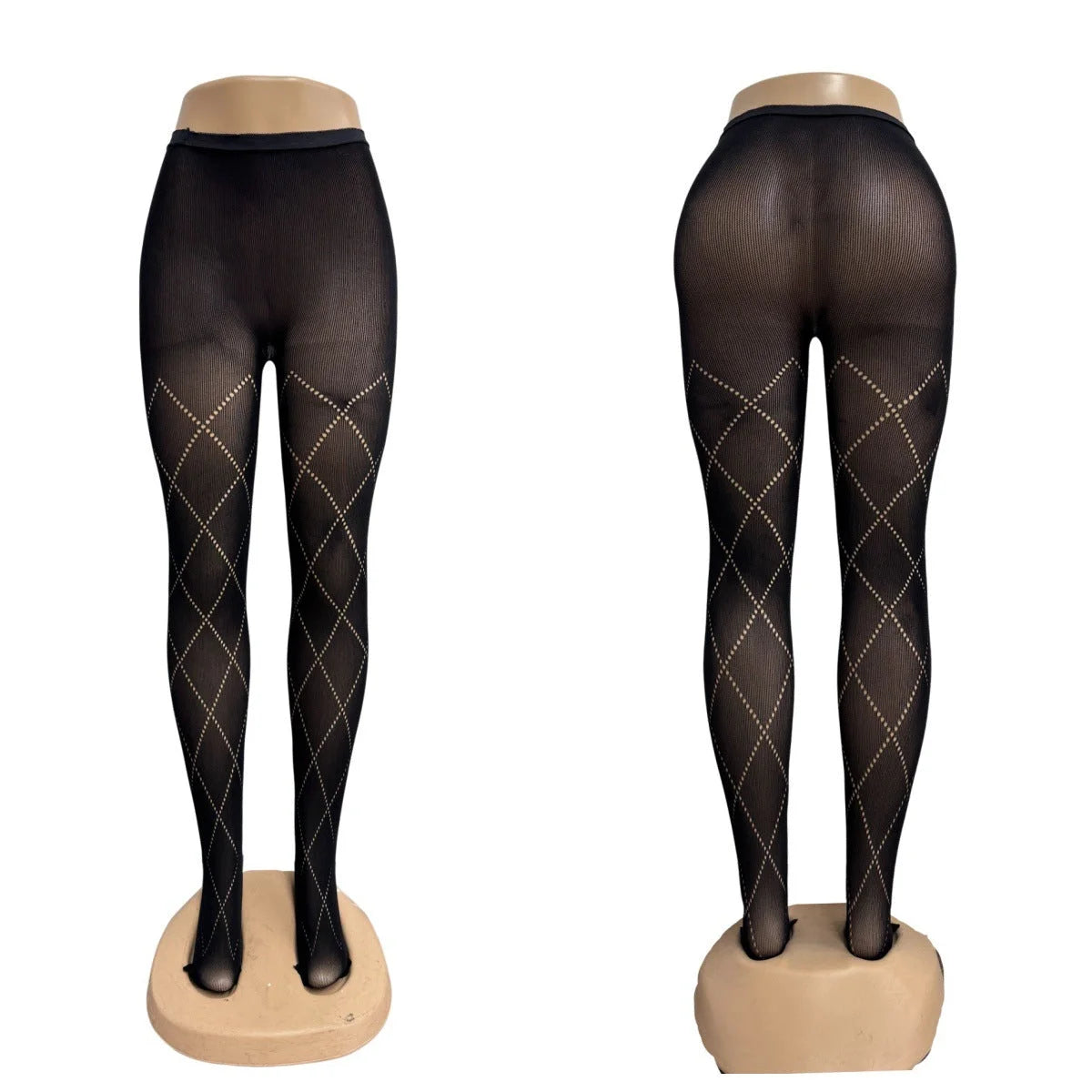 Grey Diamond Pattern Tights - Slimming High Elastic Pantyhose