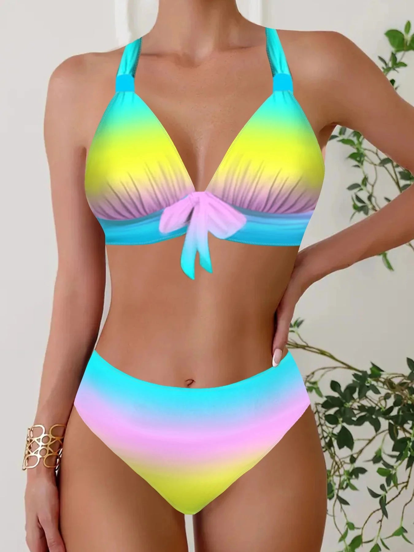 Halter Neck Bow Tie Bikini Set - Halter Bikini Two Piece Swimwear