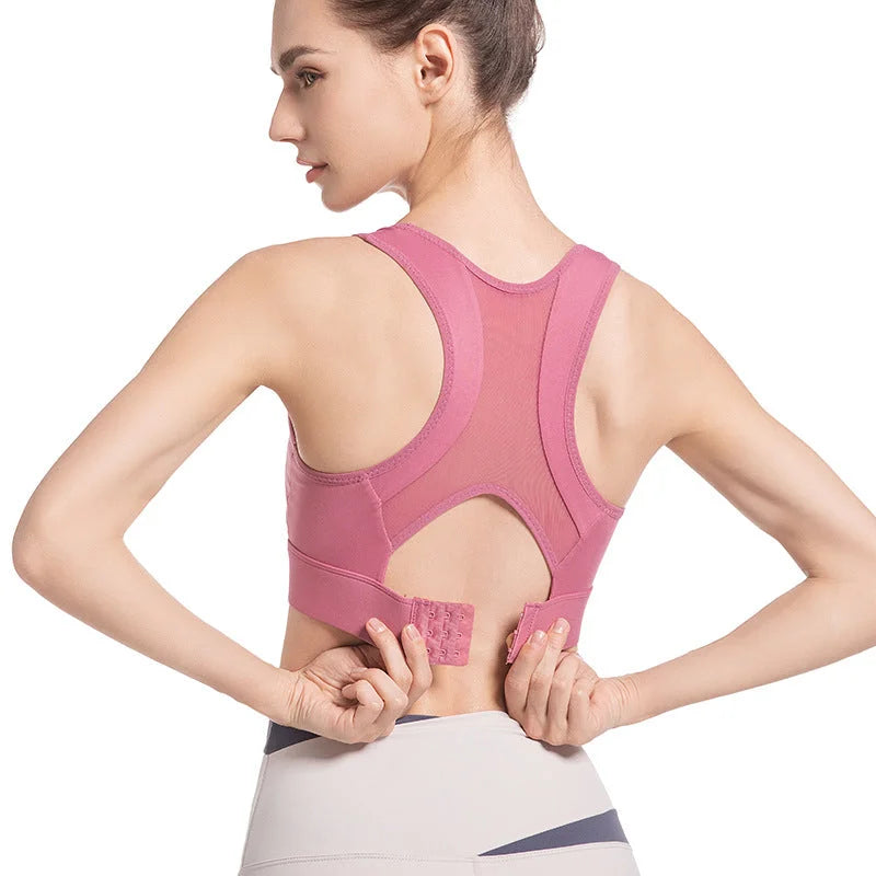 Rose Mesh Backless Sports Bra - Low Impact Support Bra for Yoga Running Fitness