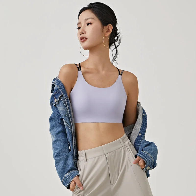 seamless sports bra back cross strap soft shoulder yoga activewear