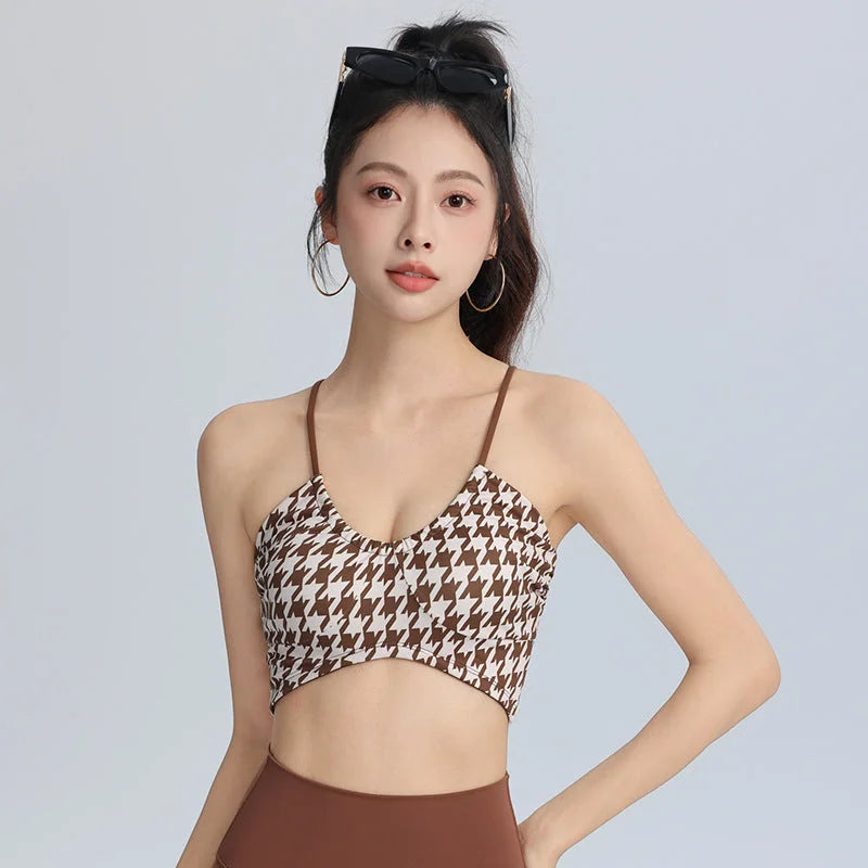Trendy Floral Sports Bra with Cross Back