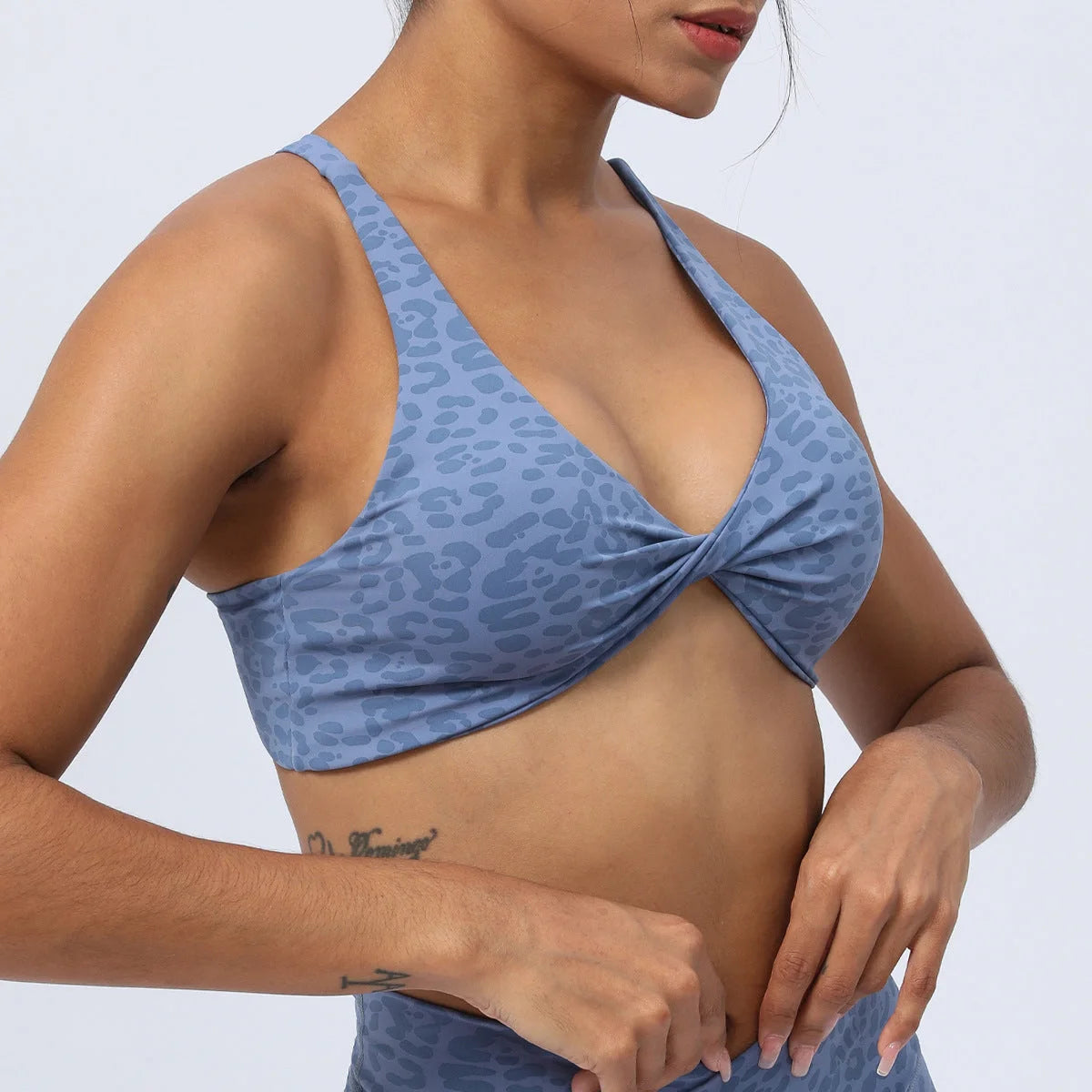 Twist-Back Bra with Leopard Print - Premium Sports & Yoga Bra