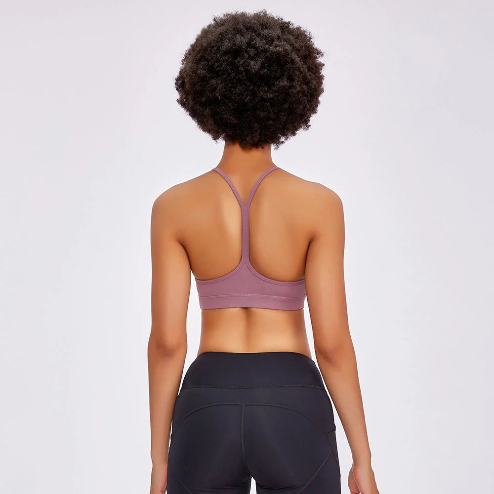 Y-Shaped Thin Strap Sports Bra with Supportive Back Support