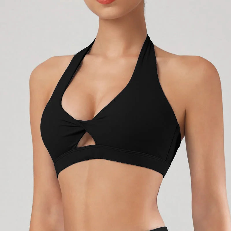 Neck-Halter Sports Bra Outdoor Fitness Top with Backless Design