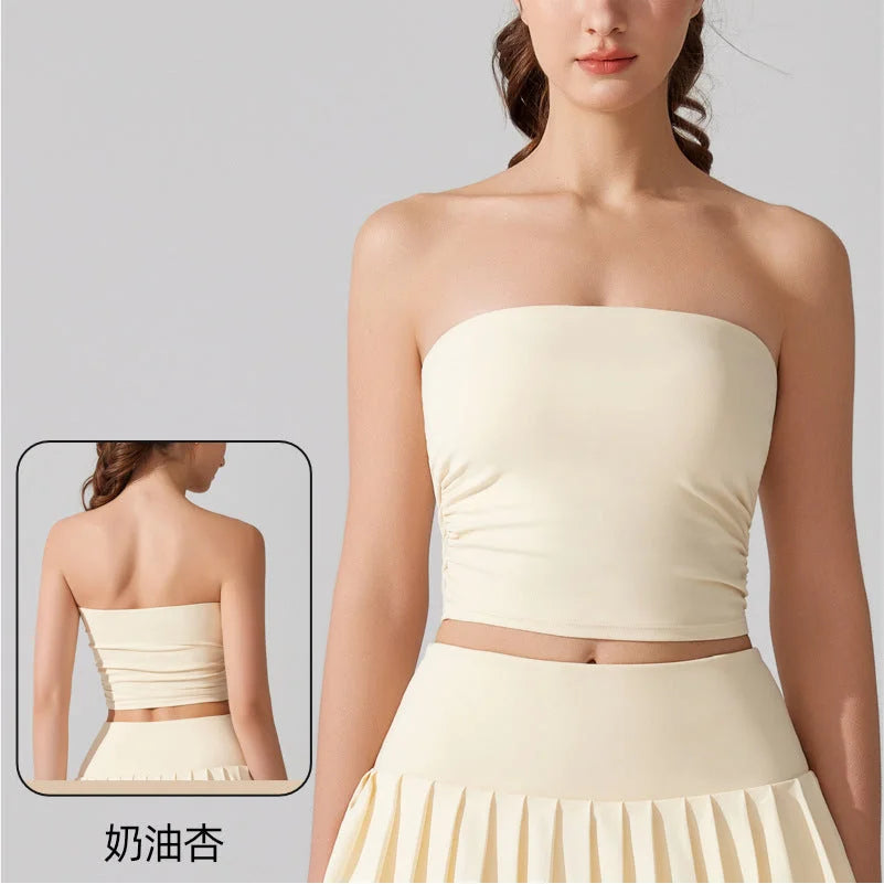 Nude-Skin Sports Tube Top with Built-in Bra Support
