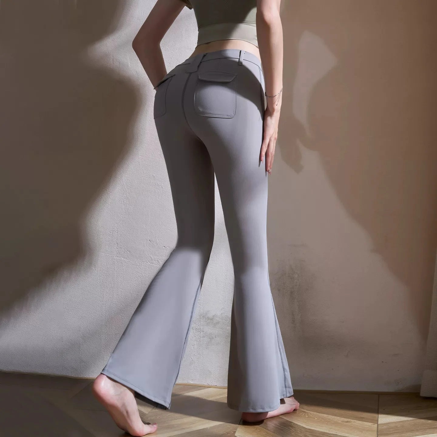 High Waisted Flared Yoga Pants with Pockets and Butt Lifting Seams