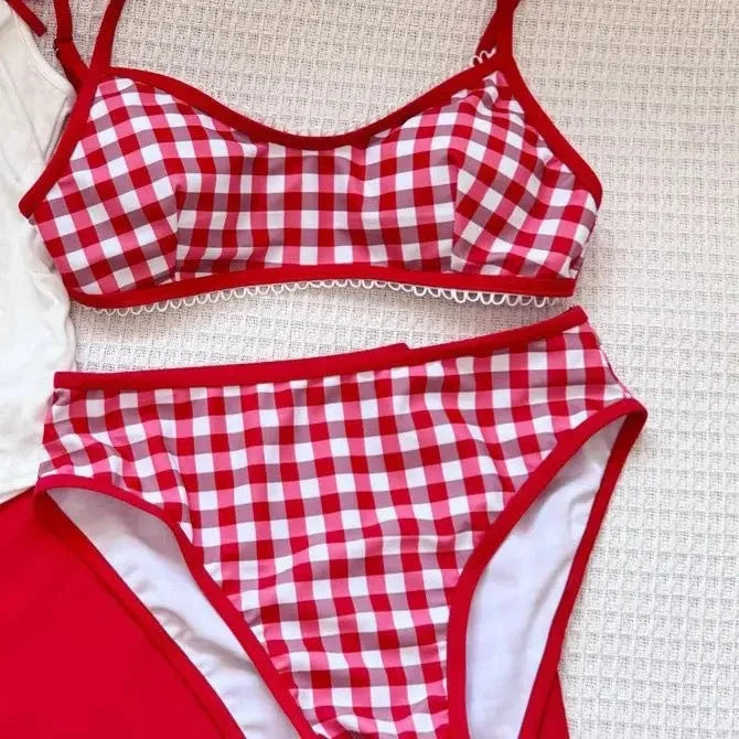 Conservative Four-Piece Suspender Bikini Set with Skirt