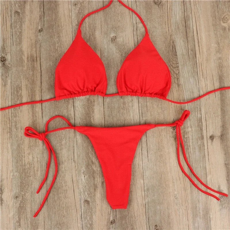 Sexy halter tie bikini two-piece adjustable multi colour