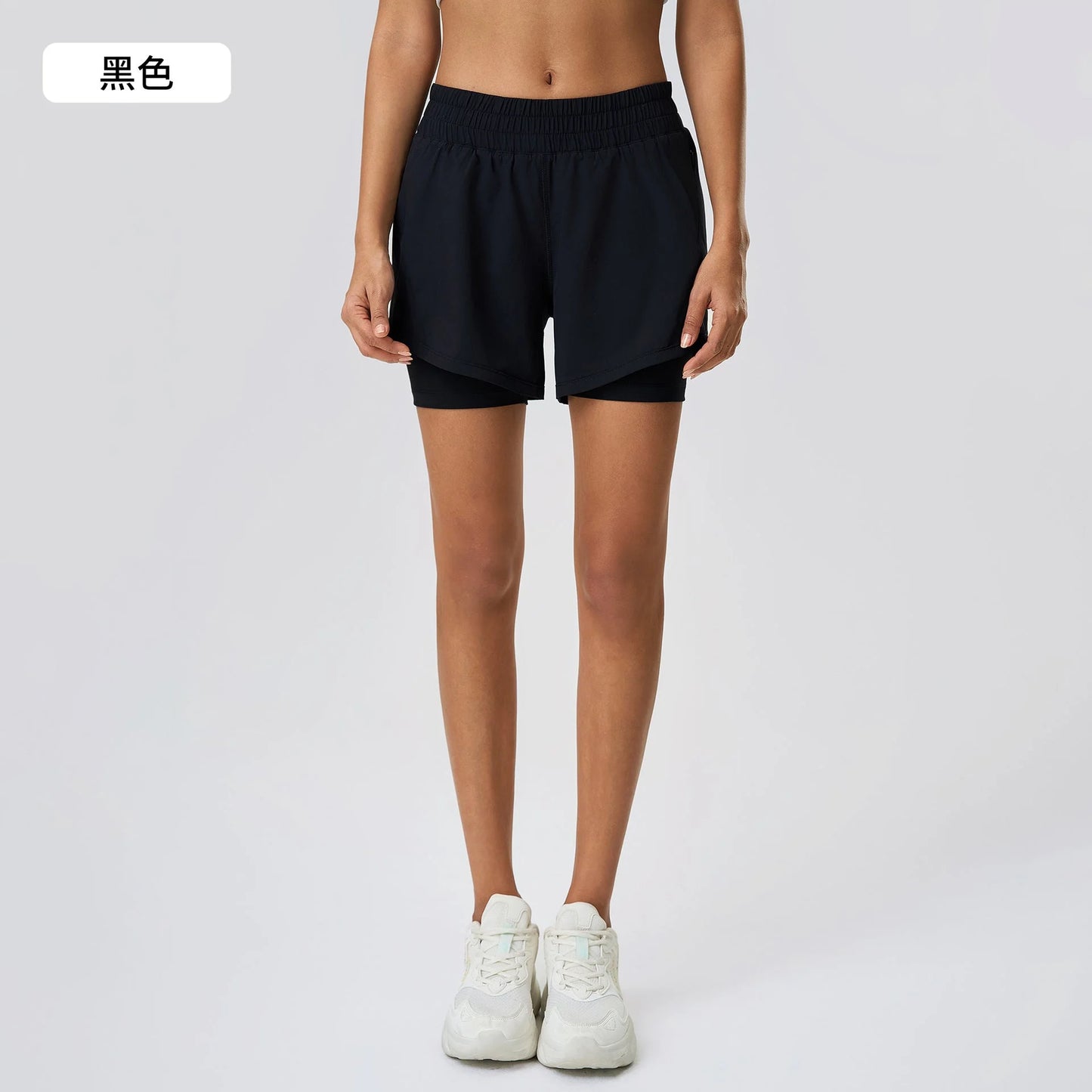 Lightweight Quick-Dry Double-Layer Active Shorts with Adjustable Drawstring Waist