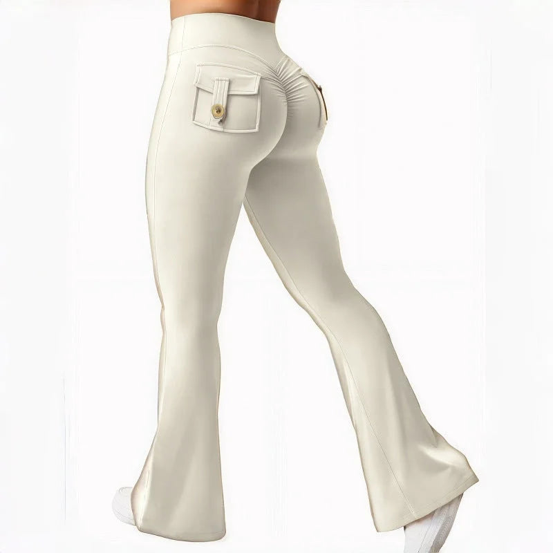 butt-lifting flared yoga leggings with cargo pockets