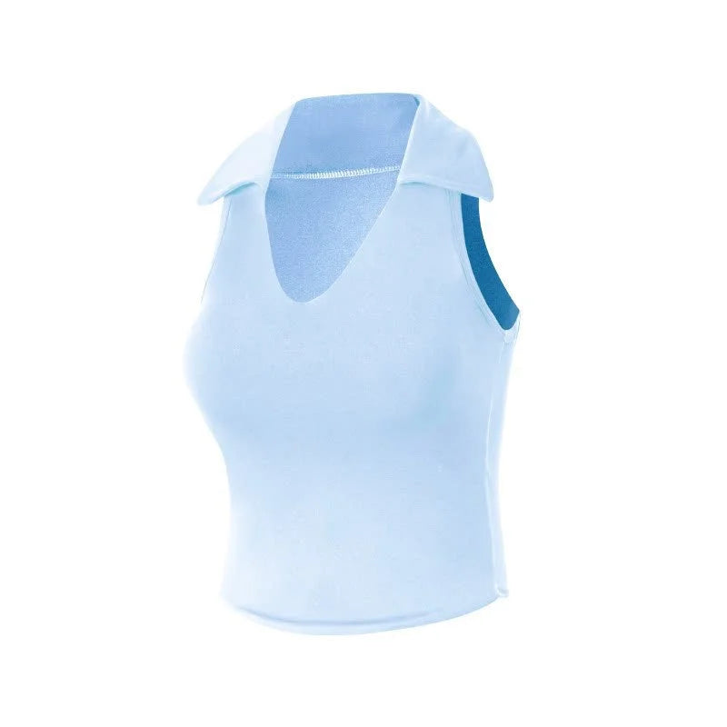 Polo Neck Tennis Tank Top with Built-in Padded Bra for Women