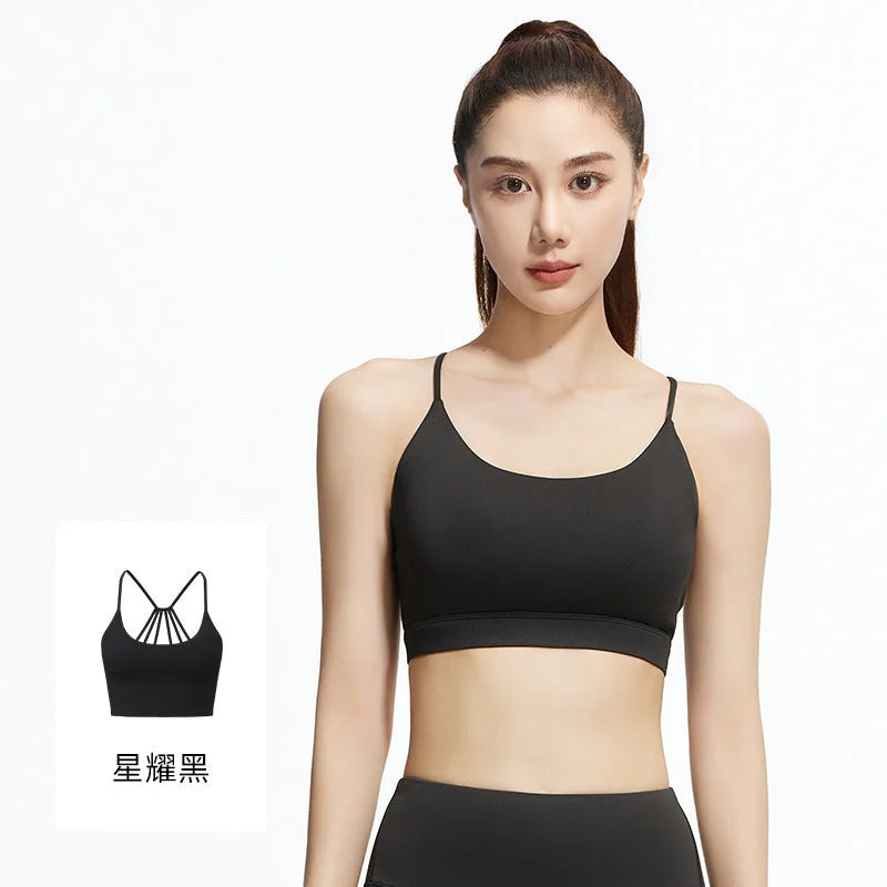 Strappy Back Support Sports Bra - Athletic Performance Bra for Running & Yoga