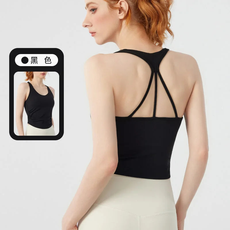 Breathable Hollow-Out Yoga Tank Top with Camisole Bra Support
