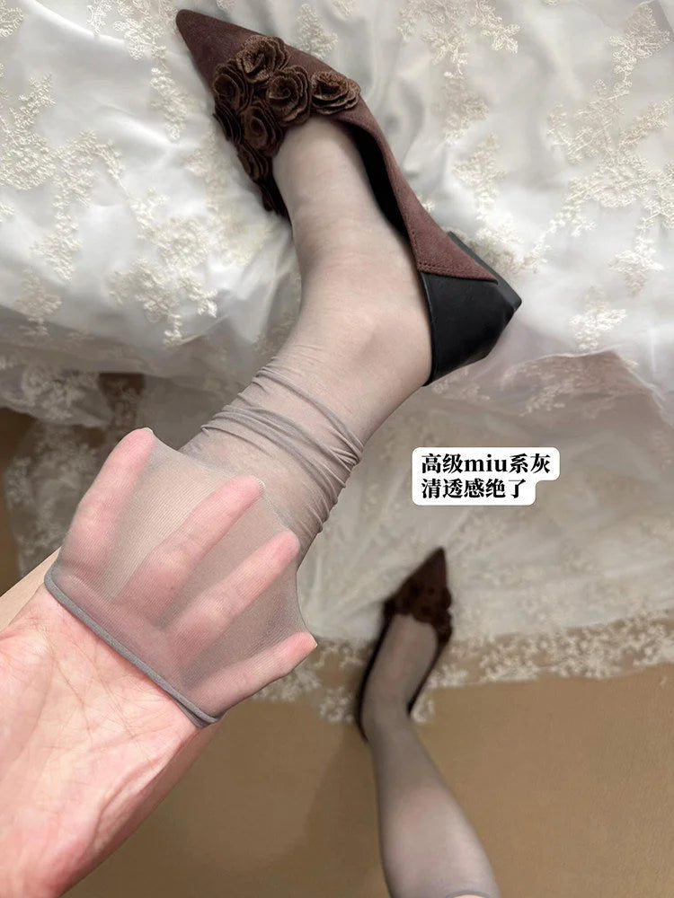 Sheer Ballet Ruched Leg Socks - Breathable Thin Summer Socks