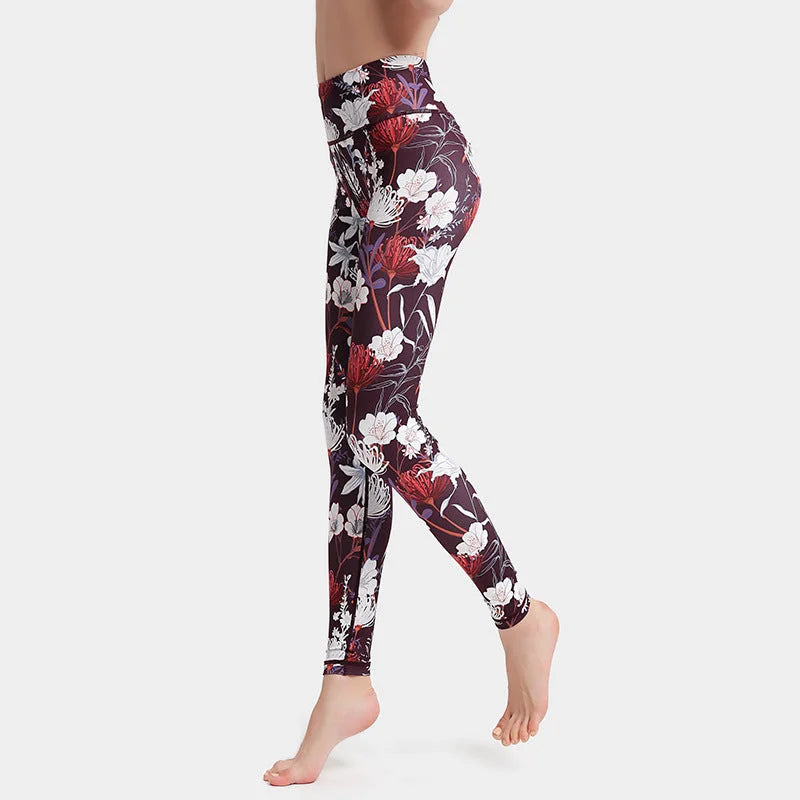 High Waisted Floral Yoga Leggings - Butt-Lifting Compression Pants for Workout