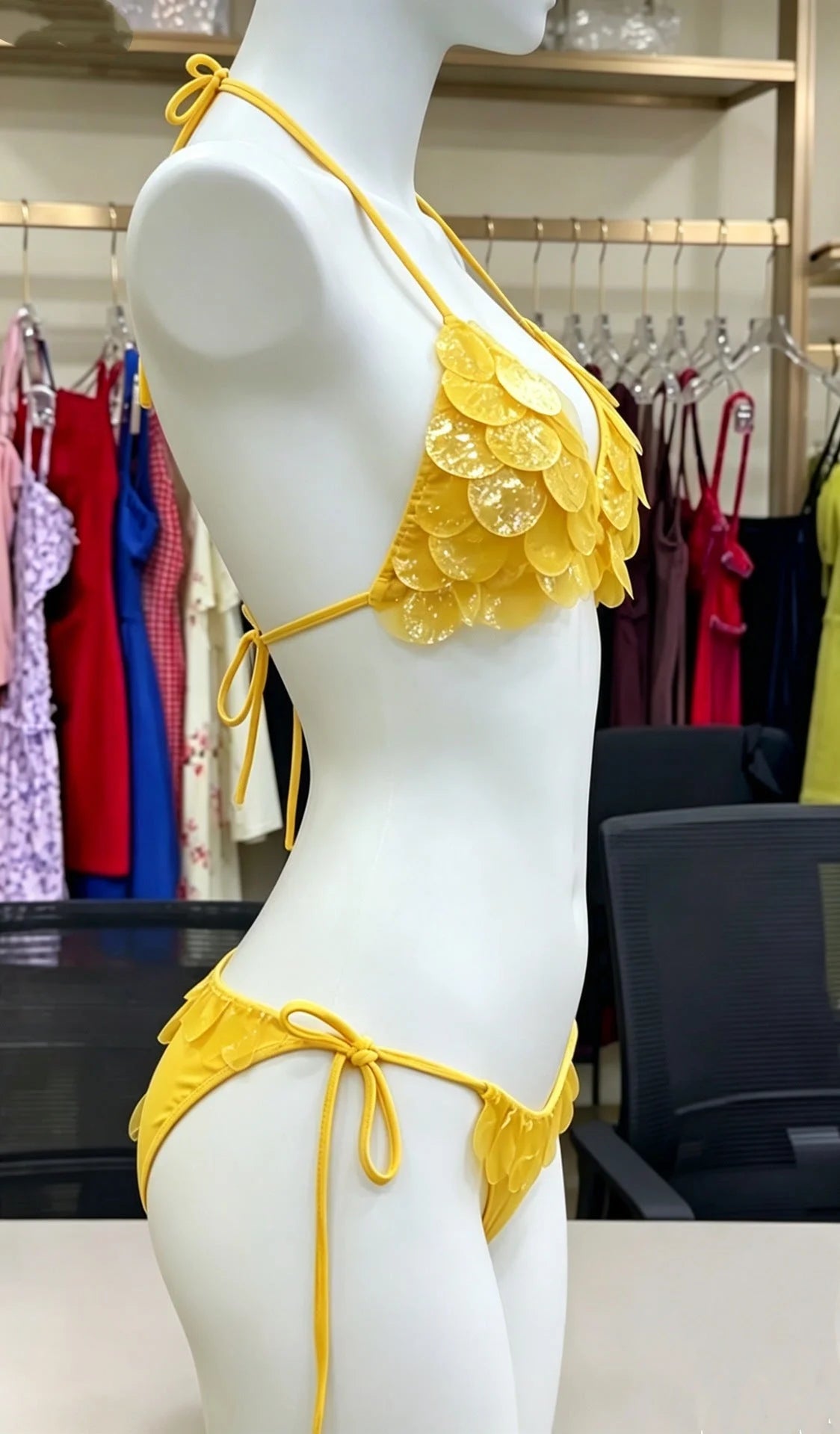 Floral Lace Bikini with Ties, 3-Piece Set